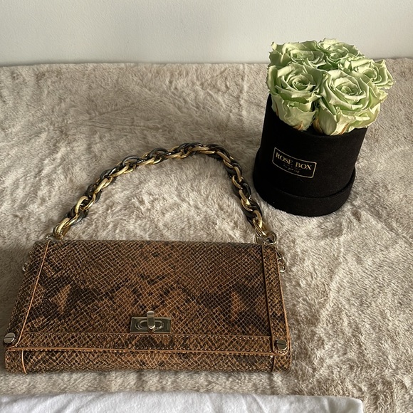 NWOT Alexis Hudson Snakeskin Leather Handbag with Chain Shoulder Strap. - Picture 2 of 14